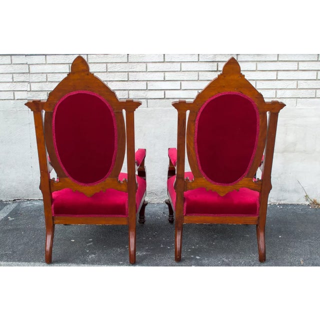 Traditional Pair of Walnut Renaissance Revival Armchairs Antique 19th Century For Sale - Image 3 of 6