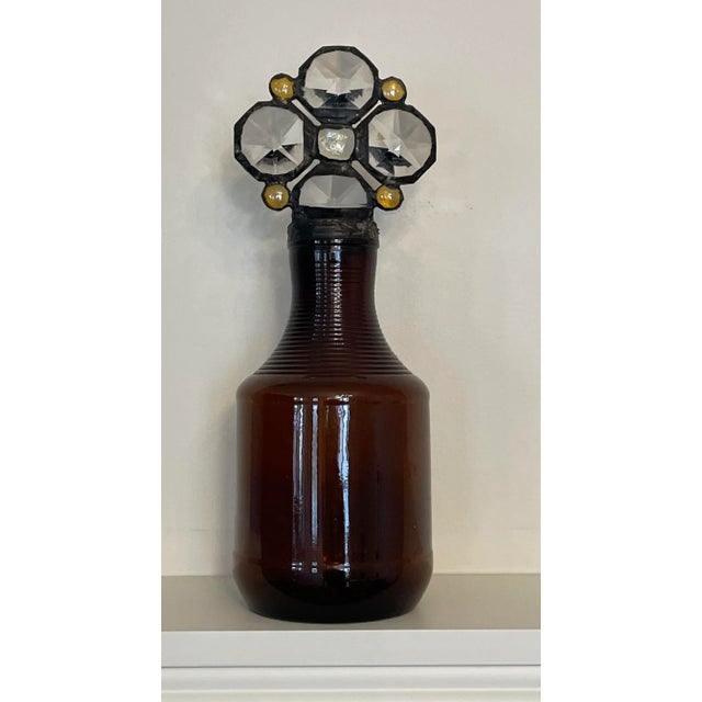Arts & Crafts Stained Glass Amber Brown Bottle Styled After Karla Walz For Sale - Image 4 of 9