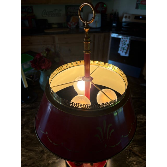Antique Red Metal Tole French Bouillotte Table Lamp For Sale - Image 4 of 8