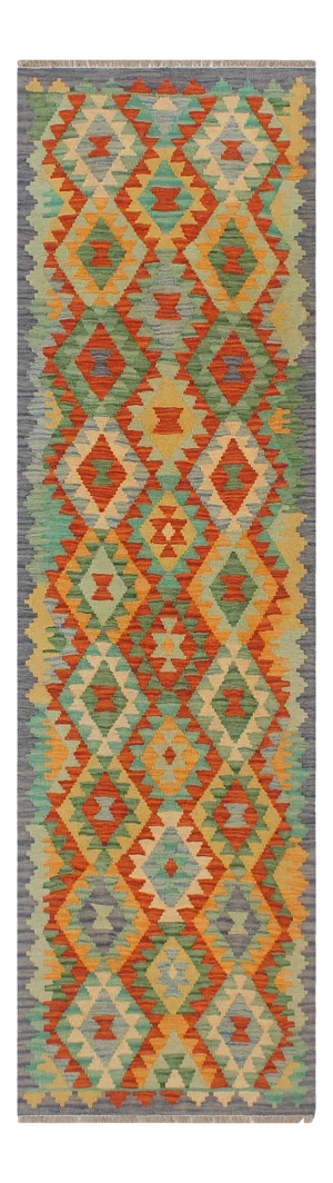 1990s Abstract Kilim Rust Blue Hand Woven Rug - 2'1" X 6'6"