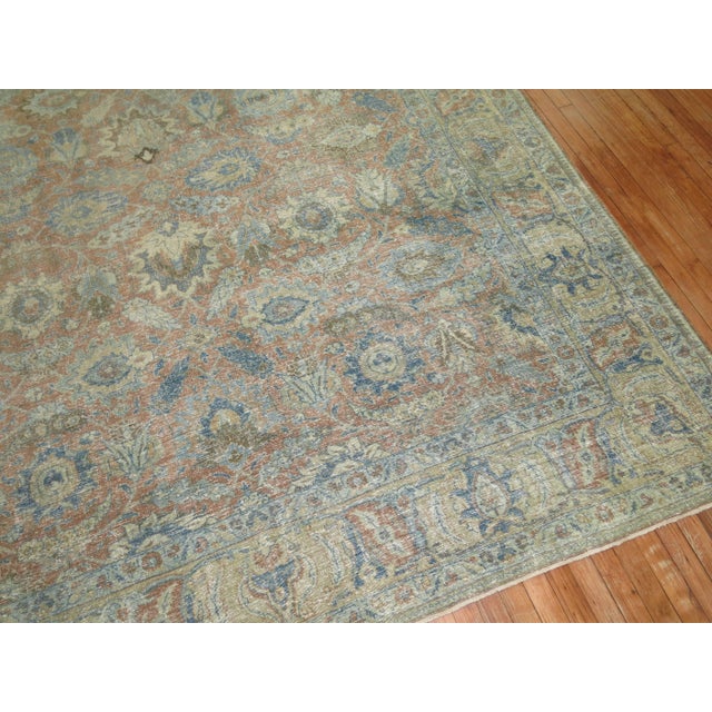 Soft Blue and Terracotta Antique Persian Tabriz Rug , Early 20th century For Sale - Image 4 of 6