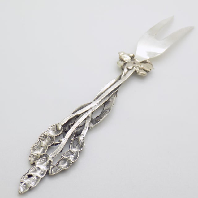 Vintage Italian Handmade Genuine Silver .800 Wheat Ears and Ribbon Decorated Cocktail Fork For Sale - Image 6 of 10