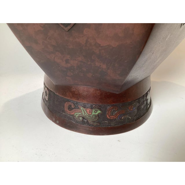 Circa 1900 Japanese Bronze Champleve Enamel Large Vase For Sale - Image 10 of 11