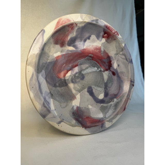 Contemporary Organic Modern Studio Art Pottery Decorative Plate, Lavender, Smoky Gray, Burgundy Red For Sale - Image 3 of 10