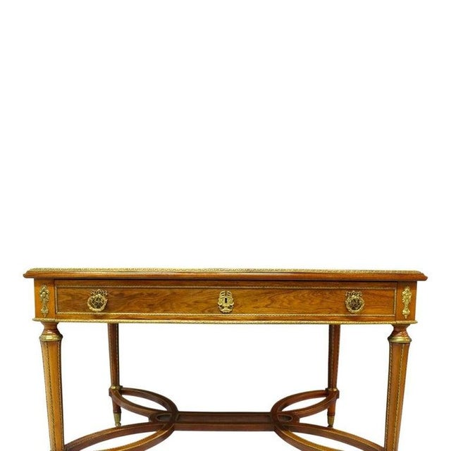 Louis XVI Style Walnut & Ormolu Marquetry & Inlaid 1-Drawer Library Table C1890 For Sale - Image 9 of 18