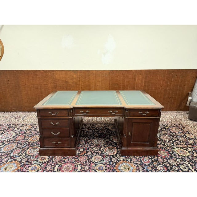 English Partner Desk in Wood and Leather For Sale - Image 4 of 18