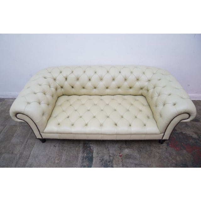 1990s George Smith Light Green Leather Chesterfield Sofa With Nailheads For Sale In Los Angeles - Image 6 of 12