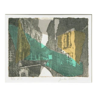 Abstract Modern Cityscape With Yellow & Green by Julia Pitcher For Sale