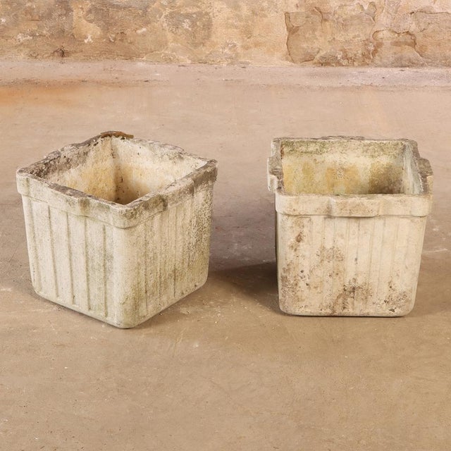 Mid-Century Modern 1950s Pair of 14" Square Ribbed Garden Planters For Sale - Image 3 of 6