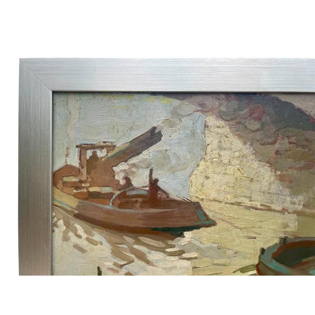 Gabriel Vié, Barges on the Seine, Oil on Panel, Framed For Sale - Image 7 of 12