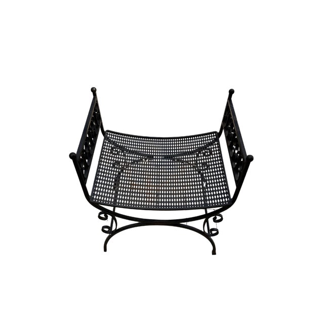 Mid-Century Modern Vintage Spanish Revival Arthur Umanoff Style Granada Wrought Iron Garden Stool / Vanity Seat For Sale - Image 3 of 12