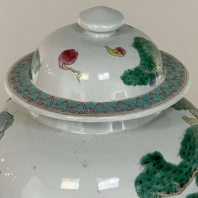White Pair Antique Chinese Porcelain Lidded Urns With Wood Bases For Sale - Image 8 of 12