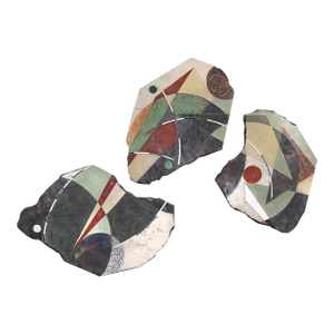 "Just South of the Moon" by Michael Gustavson, Raku Ceramic Triptych Wall Sculpture, Soft Green Cream and Earth Tones, Contemporary California Art
