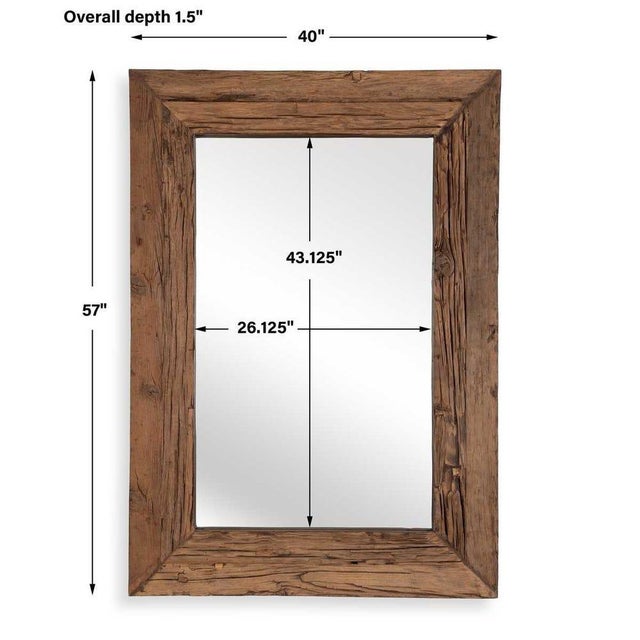 This Large Roughhewn Mirror features a reclaimed, rustic pine wood frame with naturally weathered knots and imperfections....
