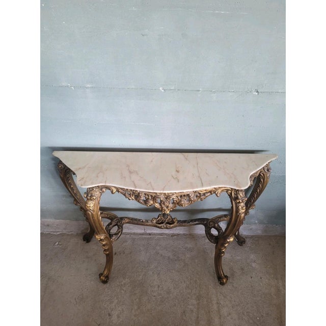 Louis XvVStyle Gilded Console Table with Marble Top, 1970s For Sale - Image 3 of 13