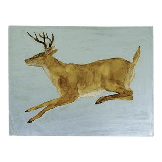 1940s Outsider Folk Art Deer Painting For Sale