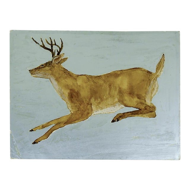 1940s Outsider Folk Art Deer Painting For Sale