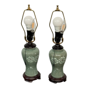 Mid 20th Century Chinese Jade Glazed Porcelain Table Lamps, Pair