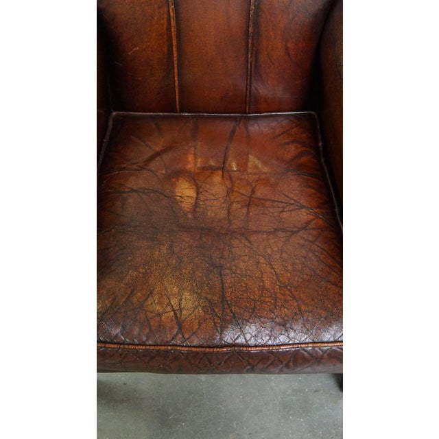 Vintage Armchair in Patinated Sheep Leather For Sale - Image 6 of 14