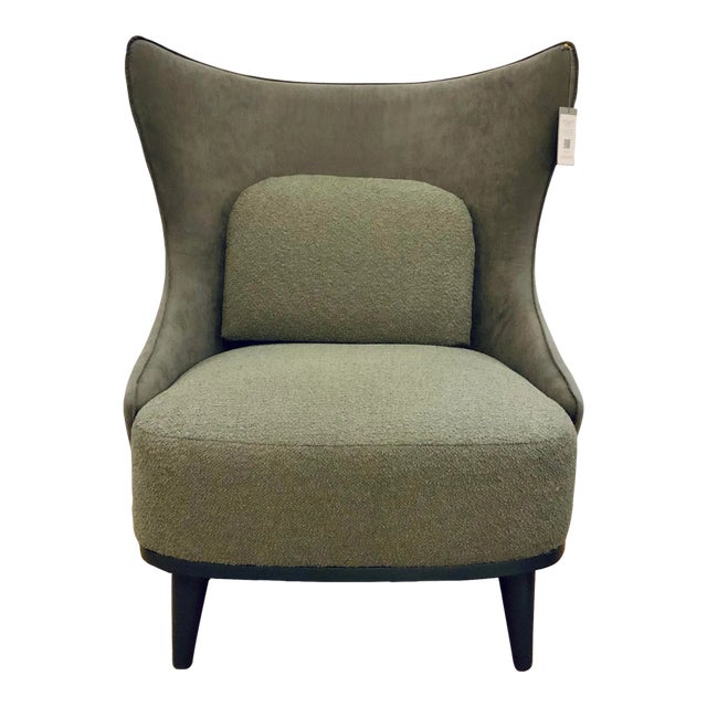 Caracole Modern Sage Suede Forma Wingback Chair For Sale