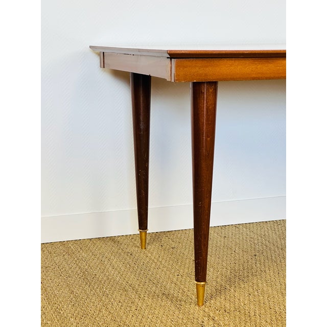 1950s Art Deco Style Dining Table in Varnished Chevron-Patterned Wood, 1950 For Sale - Image 5 of 11