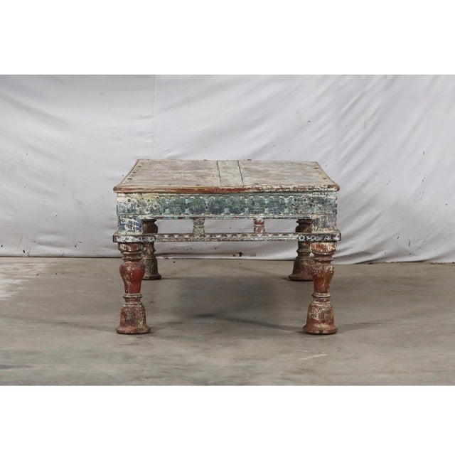 1900 - 1909 Antique Indian Painted Teakwood Low Table, C. 1880-1900 For Sale - Image 5 of 7