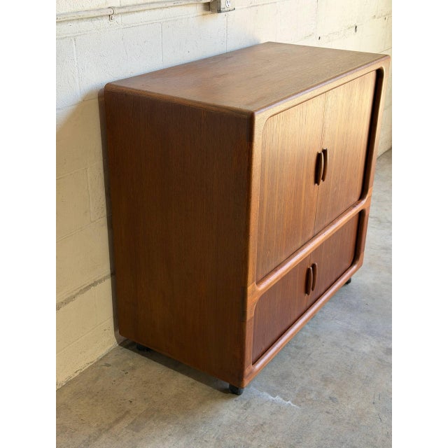 In Style of Dyrlund Teak Tambour Door Rolling Cabinet Denmark Mid-Century Modern 1970s For Sale In Los Angeles - Image 6 of 10