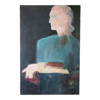 Mid 20th Century Expressionist Portrait Acrylic Painting of Charles Li Hidley by Raymonde Desabres For Sale