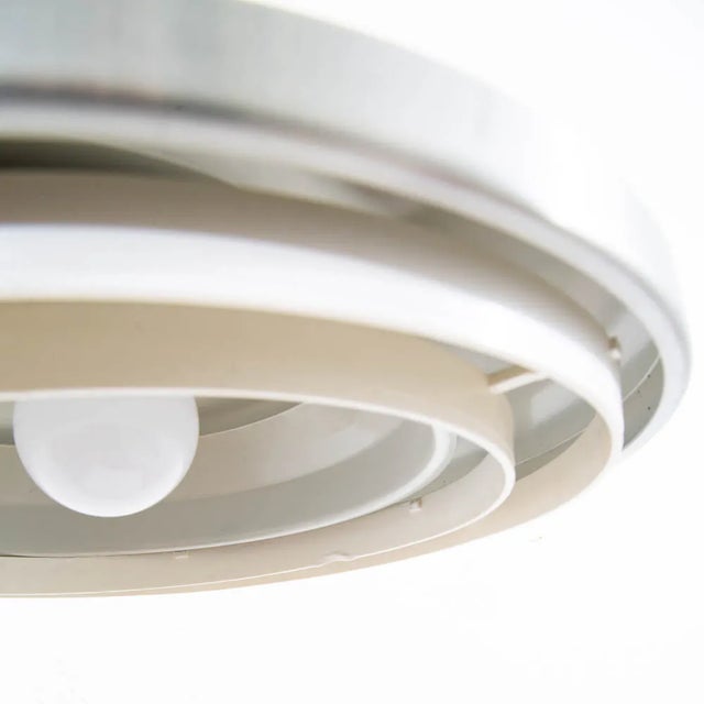 Metal Mid Century Danish Modern Saucer Pendant Lamp in Sliver Finish Single Ceiling Light For Sale - Image 7 of 12