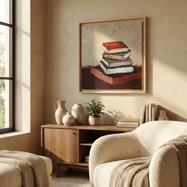 Off-white Le Silence Des Livres, Textured Still Life With Books Books, Contemporary Framed by Sophie Dumont For Sale - Image 8 of 9