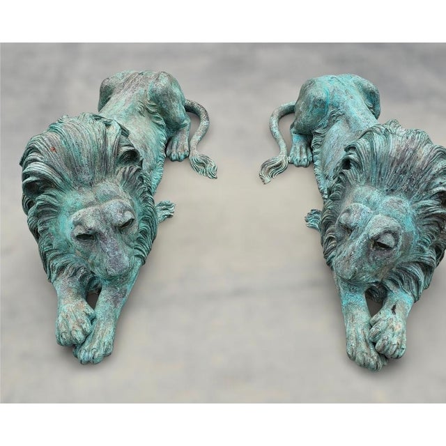 1960s Large Bronze Lions Statue a-Pair For Sale - Image 12 of 17