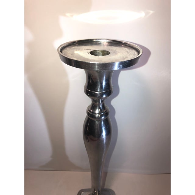 * 3 Polished Pewter Hollowware Candle Holders Tall Silver Taper and