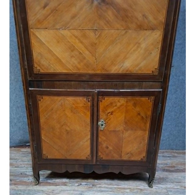Brown Louis XV Secretary in Marquetry and Wood Veneer, 18th Century For Sale - Image 8 of 11