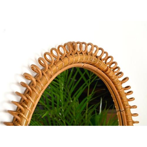 Gold Large Vintage Round Mirror in Rattan and Wicker by Franco Albini, 1960s For Sale - Image 8 of 13