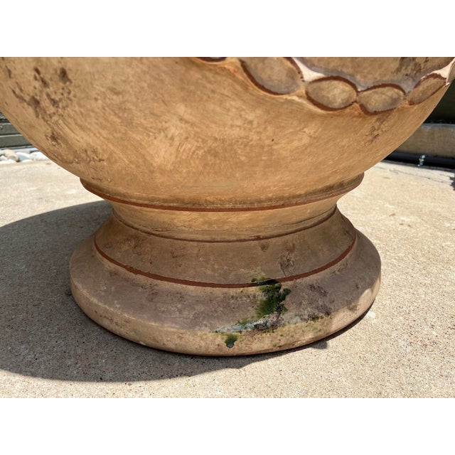 Beige Pair of French Garden Pots From Anduze With Antiqued Patina, Mascarons and Swags For Sale - Image 8 of 16