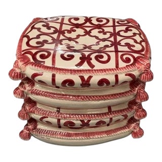 Vintage Italian Trompe l'Oeil Ceramic Garden Stool For Sale