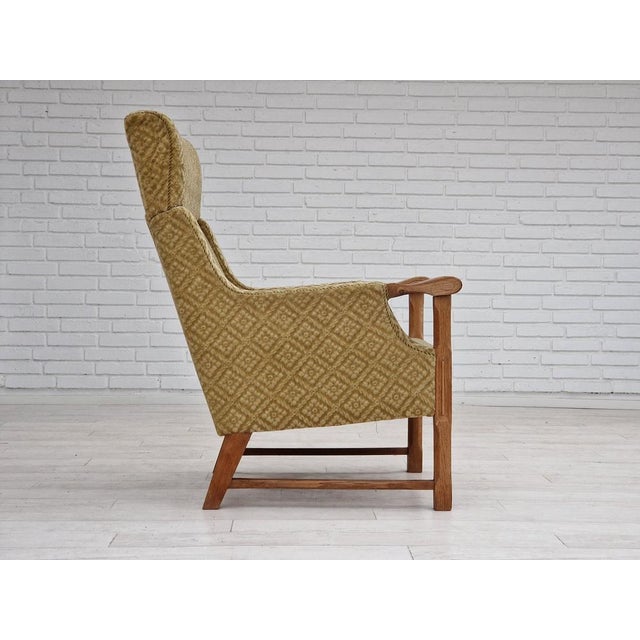 Vintage Danish Highback Armchair in Fabric and Oak, 1960s For Sale - Image 16 of 18