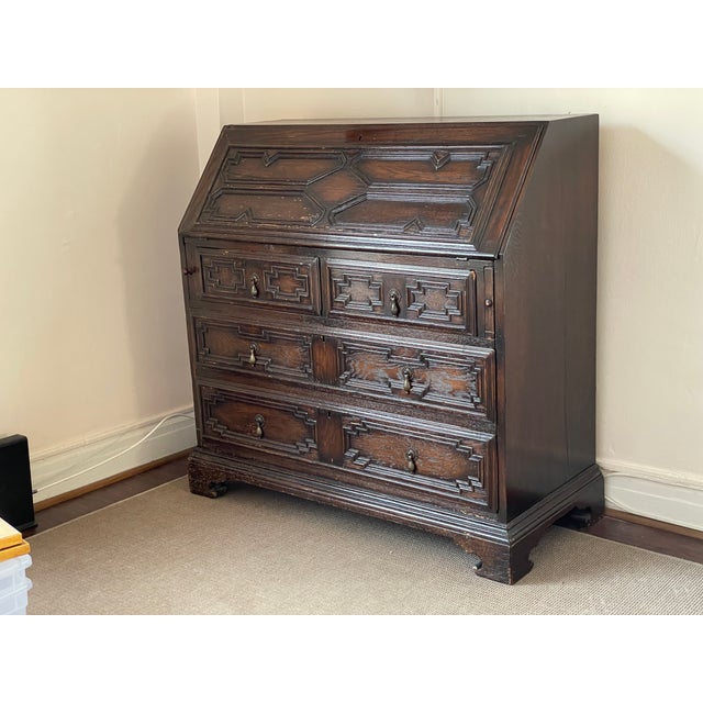 English 19th Century Jacobean Oak Secretary Desk For Sale - Image 3 of 7