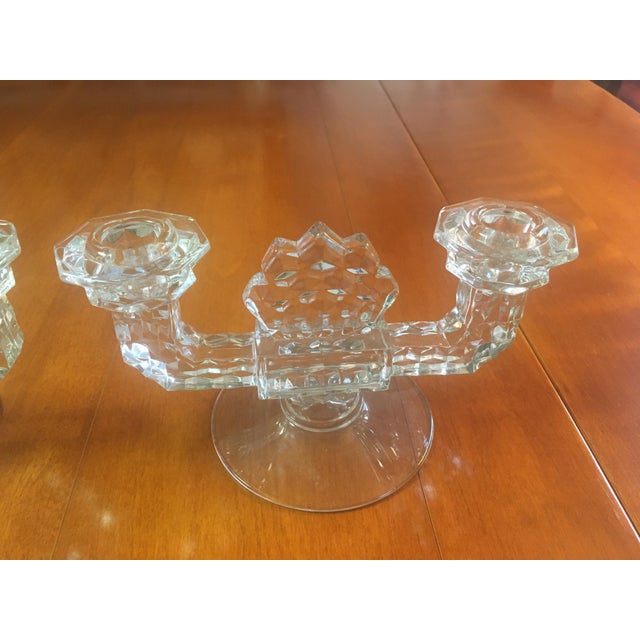 Fostoria Glass Company Vintage Fostoria American Double Candle Holders - a Pair For Sale - Image 4 of 6