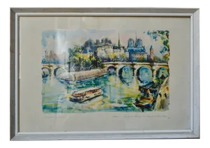 Marius Girard, Le Pont Neuf, Paris, 1950s, Lithograph, Framed
