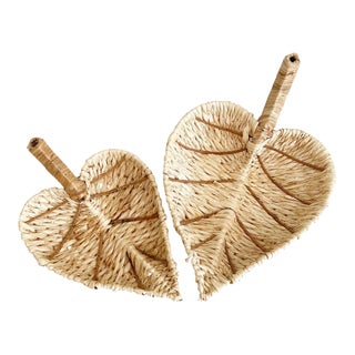 2 Woven Leaf Baskets - Rustic Bohemian Wall Decor or Tabletop Catch All For Sale