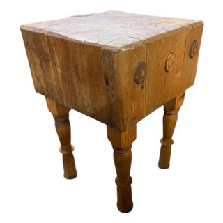 Antique Wood Butcher Block Turned Legs For Sale