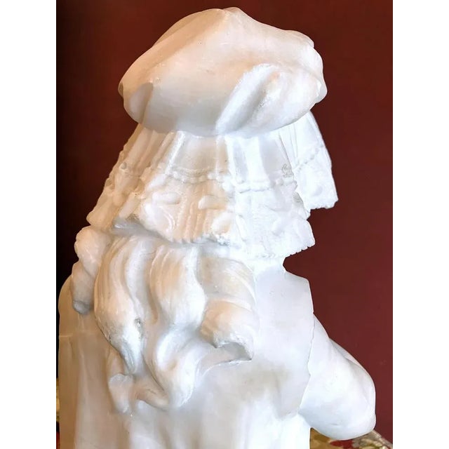 Italian Artist, Hand Carved Bust Sculpture of a Young Girl Holding a Dove, 19th Century, Alabaster For Sale - Image 3 of 12