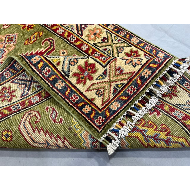 Olive Green and Cream Kazak-Style Wool Runner Rug, Natural Dyes, 2'9" X 10' For Sale - Image 11 of 16