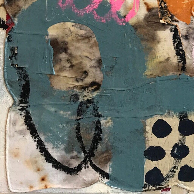 Wood Christiane Corcelle "Pique-Nique Au Bord Du Lac" Mixed Media on Board, Framed Abstract Painting in Teal, Orange and Blue Loops, 2022 For Sale - Image 7 of 9