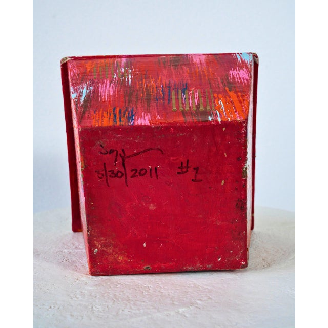 Folk Art Vintage Hand-Painted Folk Art Lidded Box in Red and Pink For Sale - Image 3 of 7