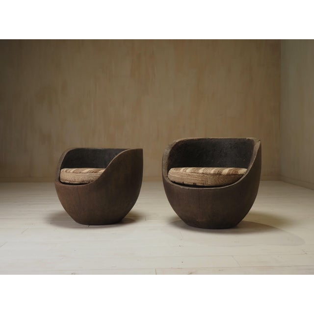 Wood Mid-Century Hand-Carved Lounge Chairs, 1950, Set of 2 For Sale - Image 7 of 13