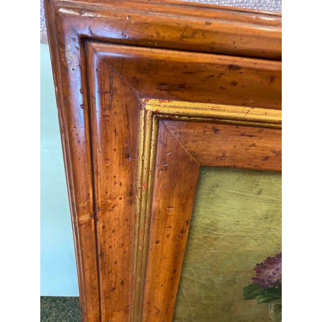 What a beautiful original oil painting of deep purple lilacs in a bowl, custom framed with a gold band. The hand-stretched...