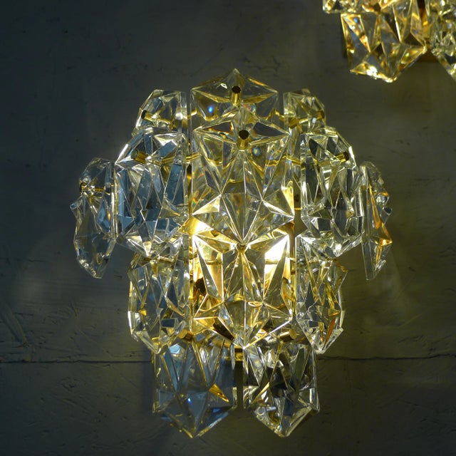 Hollywood Regency Regency Gold-Plated Wall Lights with Faceted Crystal Glass Prisms from Kinkeldey, Set of 2 For Sale - Image 3 of 8