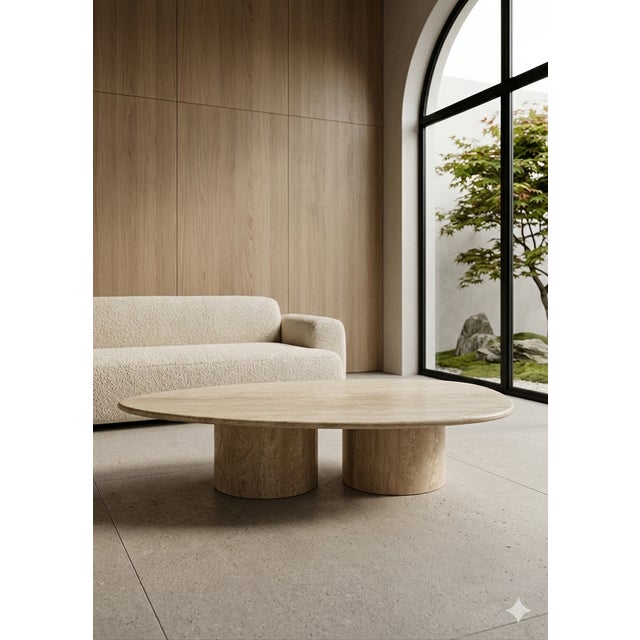 Contemporary Oval Table in Roman Travertine Marble by Andrea Grasso For Sale - Image 3 of 8